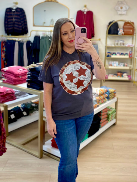 FINAL SALE Charcoal Plaid Tristar Cities Tee