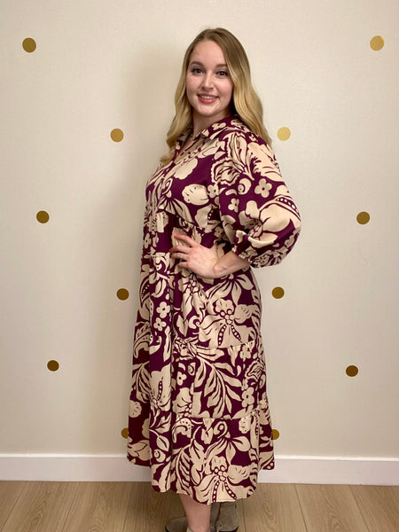 Umgee Plum Floral Print Midi Dress