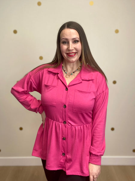 Fuchsia Button Shacket