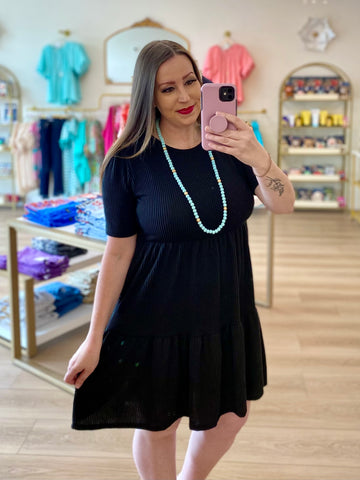 Black Tiered Ribbed Dress