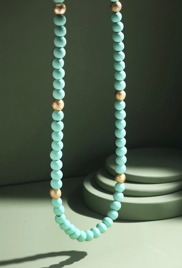 FINAL SALE Mint Wood Beaded Necklace