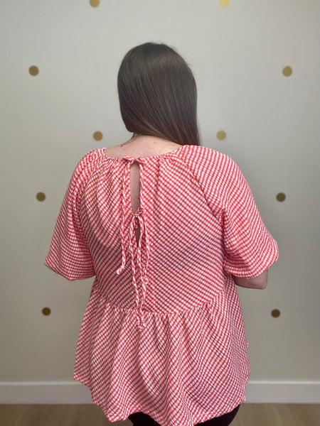 FINAL SALE Umgee Red Checkered Tie Back Top
