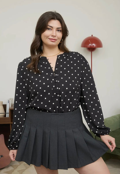 Black Polka Dot Button Top