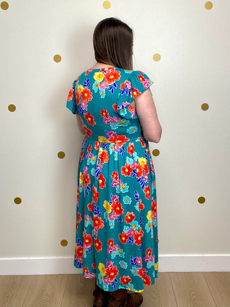 FINAL SALE Teal Floral Midi Dress