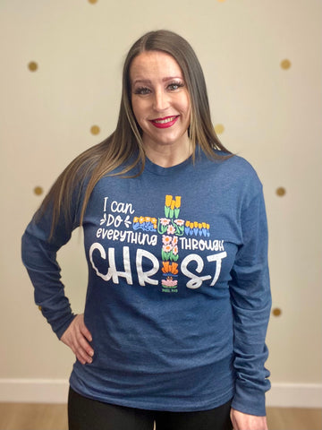 Navy Everything Through Christ Long Sleeve Tee
