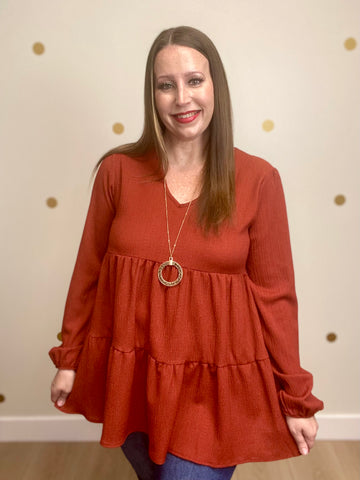 Cinnamon Tiered Puff Sleeve Top