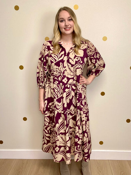 Umgee Plum Floral Print Midi Dress