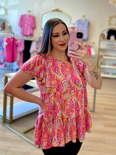 Fuchsia Paisley Tiered Top