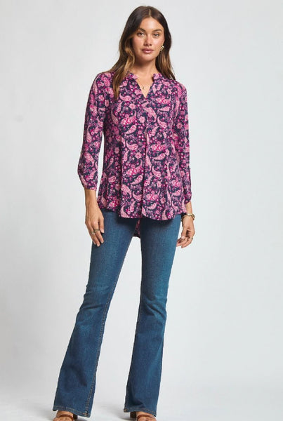 Navy & Pink Paisley Top