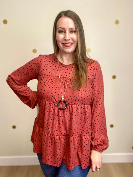 FINAL SALE Marsala Dot Tiered Top