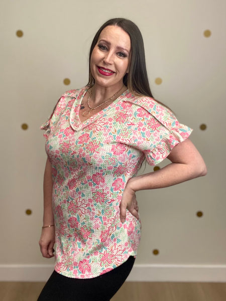 FINAL SALE Pink Floral Print Detail Top