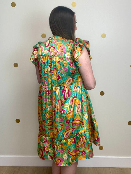 FINAL SALE Umgee Green Paisley Print Dress