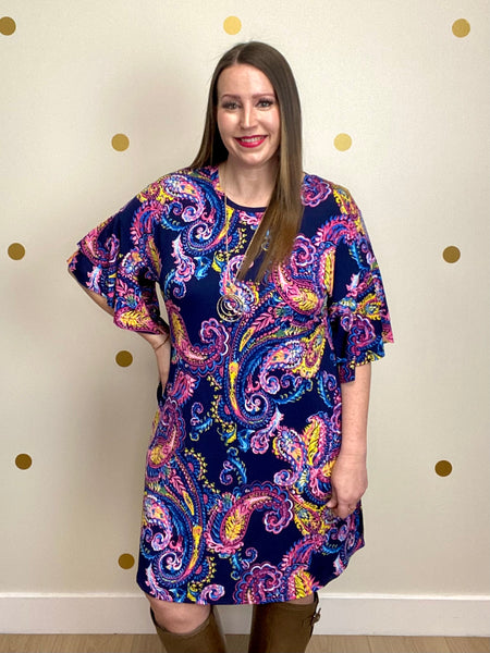 FINAL SALE Navy Multi Paisley Dress