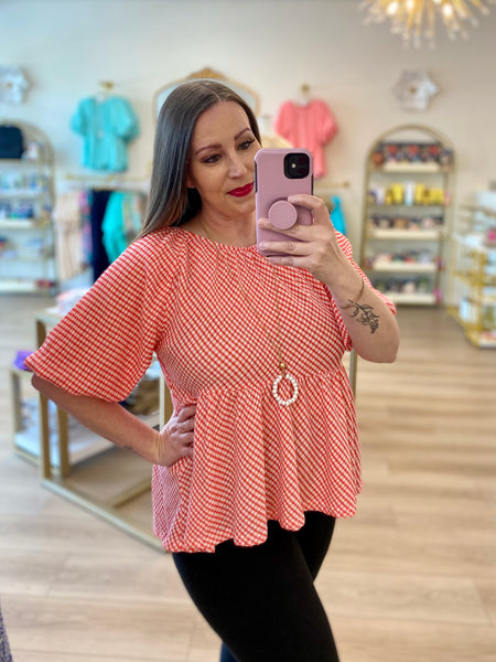 FINAL SALE Umgee Red Checkered Tie Back Top