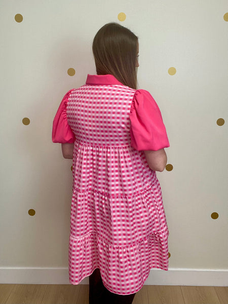 FINAL SALE Pink Gingham Button Up Dress