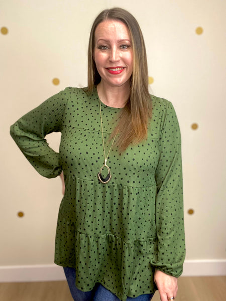 FINAL SALE Olive Dot Tiered Top