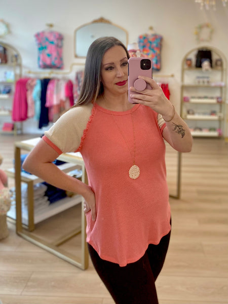 FINAL SALE Coral Textured Ruffle Detail Top