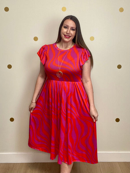 FINAL SALE Fuchsia Print Fit & Flare Dress