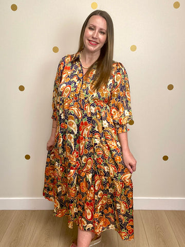 Umgee Navy Paisley Midi Dress
