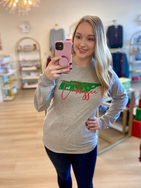 FINAL SALE Gray Tennessee State Tristar Christmas Long Sleeve Tee