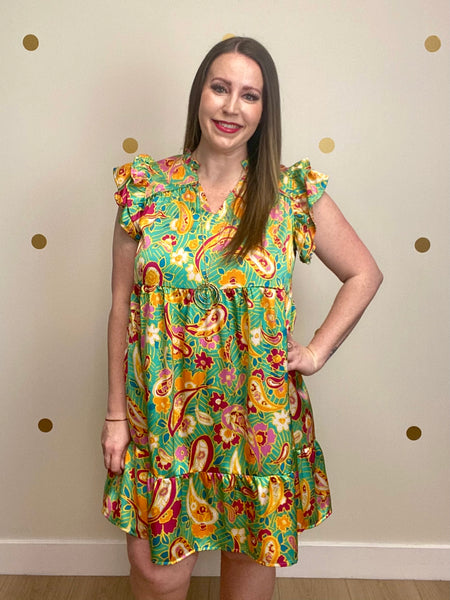 FINAL SALE Umgee Green Paisley Print Dress