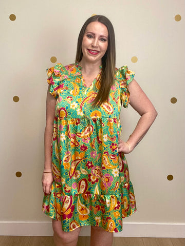 FINAL SALE Umgee Green Paisley Print Dress