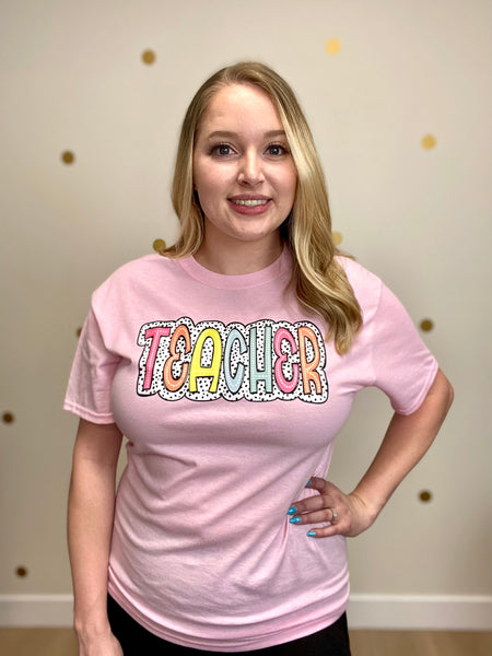 Pink Teacher Polka Dot Tee