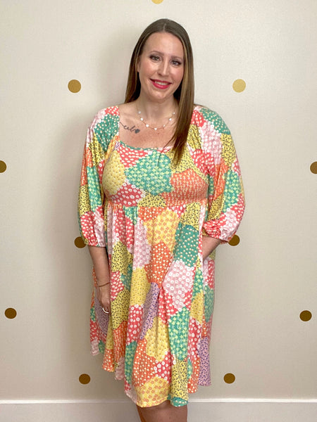 FINAL SALE Coral & Mint Multi Print Dress