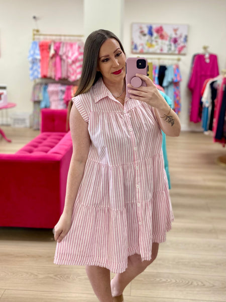 FINAL SALE Umgee Pink Striped Collared Button Down Dress