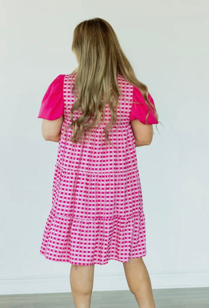 FINAL SALE Pink Gingham Button Up Dress