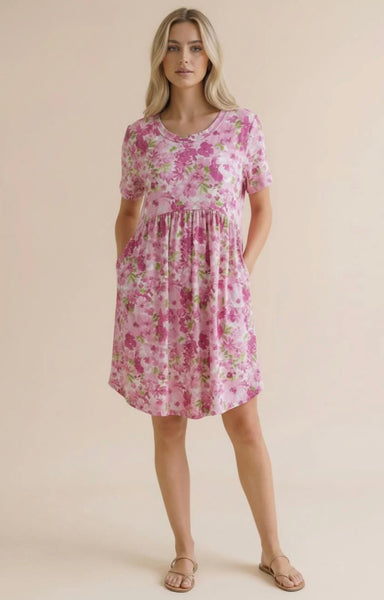 Pink Floral Babydoll Pocket Dress