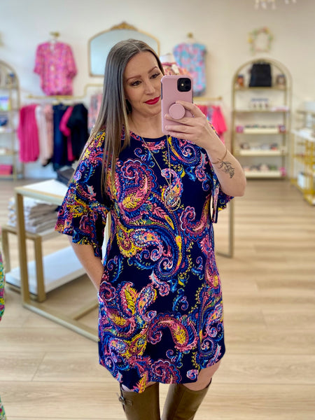 FINAL SALE Navy Multi Paisley Dress