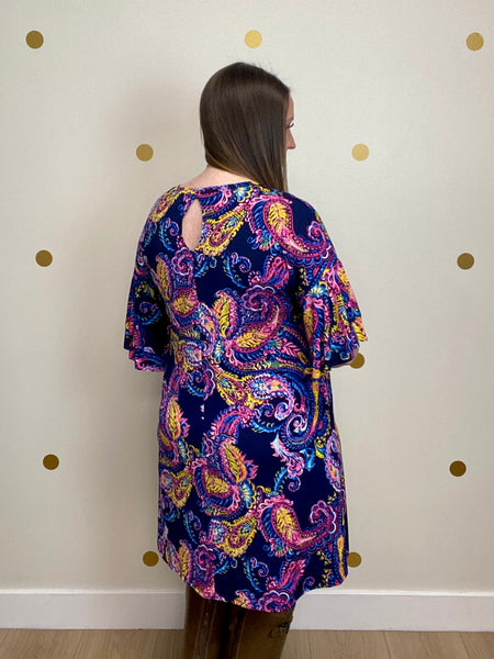 FINAL SALE Navy Multi Paisley Dress