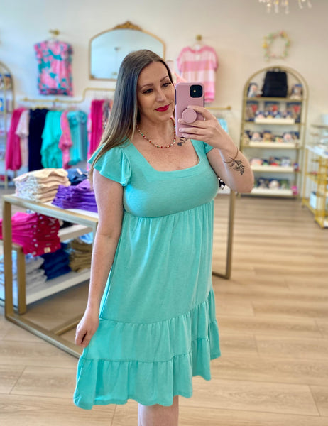 FINAL SALE Mint Tiered Ruffle Sleeve Dress