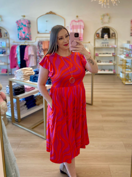 FINAL SALE Fuchsia Print Fit & Flare Dress