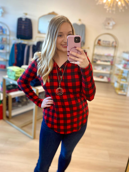 FINAL SALE Black & Red Buffalo Plaid Button Top