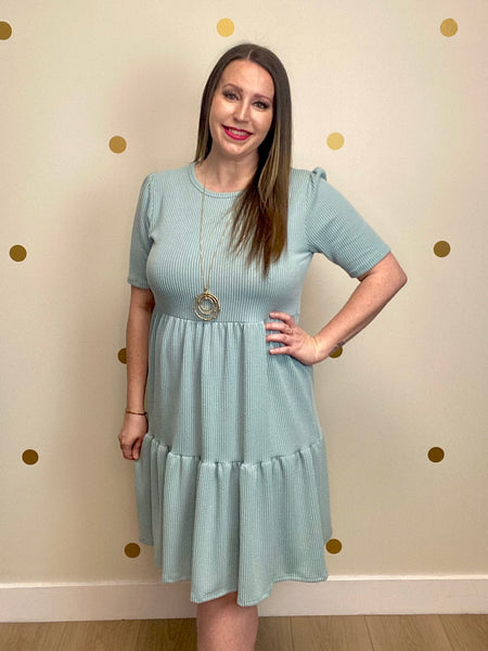 Sage Tiered Ribbed Dress
