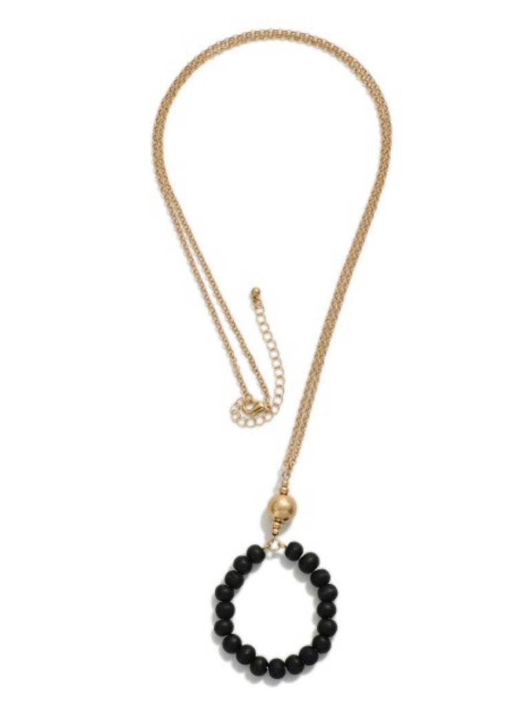 Gold & Black Beaded Pendant Necklace