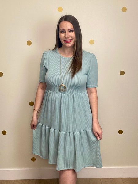 Sage Tiered Ribbed Dress