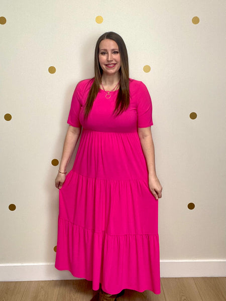 FINAL SALE Fuchsia Tiered Midi Dress