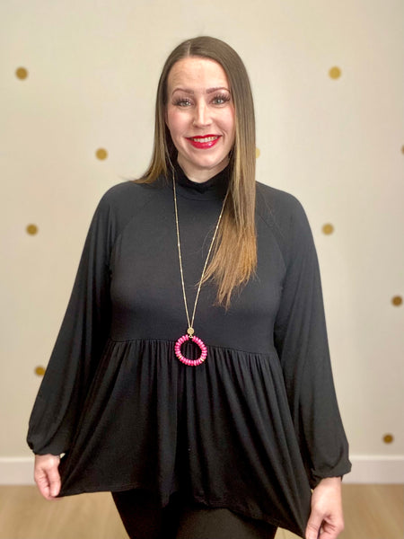 Black Collared Peplum Top