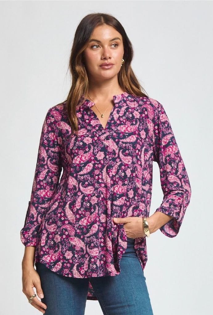 Navy & Pink Paisley Top