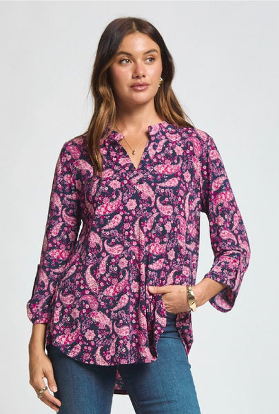 Navy & Pink Paisley Top