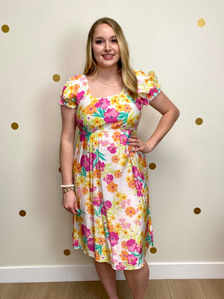 FINAL SALE Ivory Multicolor Floral Dress