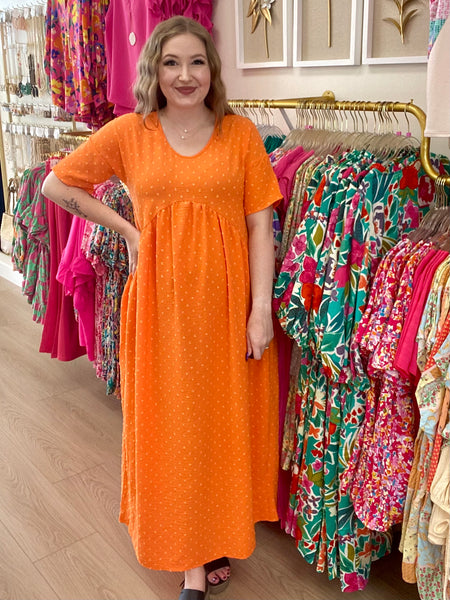 Orange Swiss Dot Maxi Dress