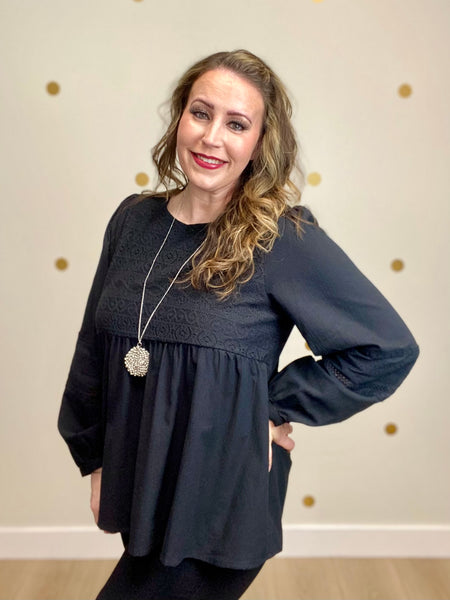 Black Crochet Lace Detailed Top