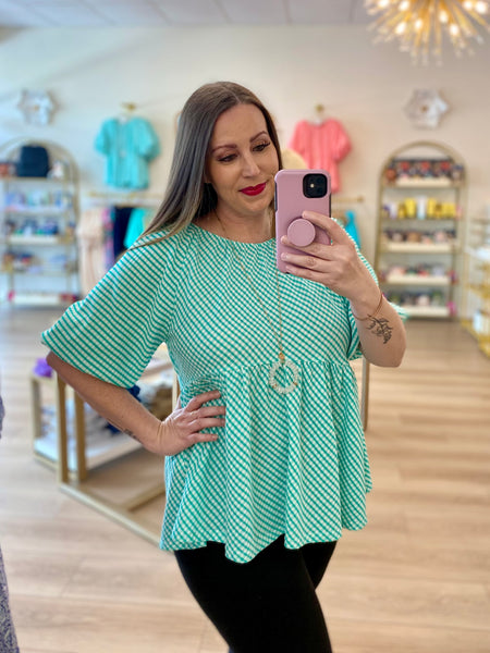 FINAL SALE Umgee Turquoise Checkered Tie Back Top