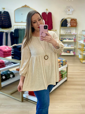Cream Waffle Baby Doll Top