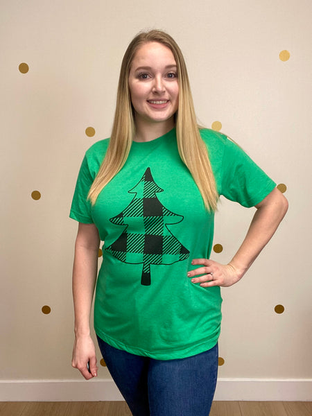 FINAL SALE Green Buffalo Plaid Christmas Tree Tee