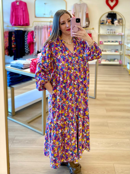 FINAL SALE Fuchsia Floral Pocket Dress